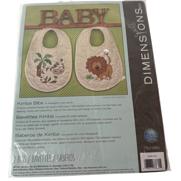 Dimensions Other - Dimensions Baby Kimba Bibs Cross Stitch Kit With Lion & Zebra Designs New